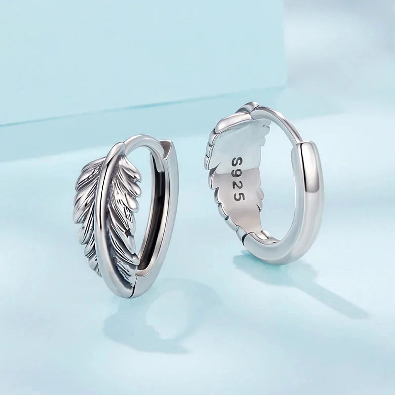 925 Sterling Silver Retro Leaf Hoop Earrings