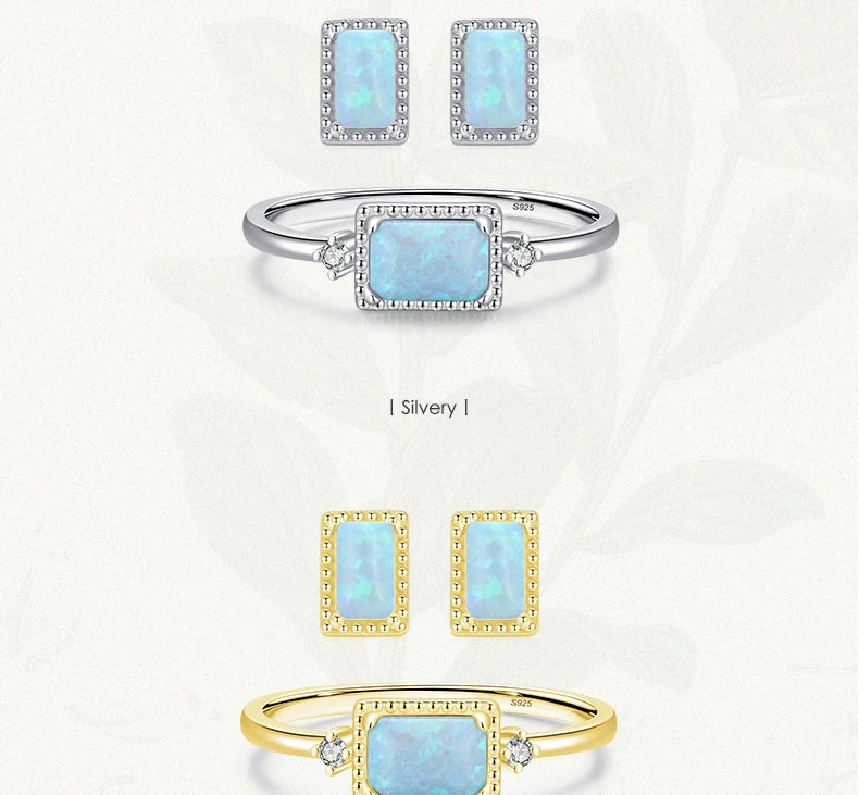 925 Sterling Silver Opal Jewelry Set (Ring & Earrings)
