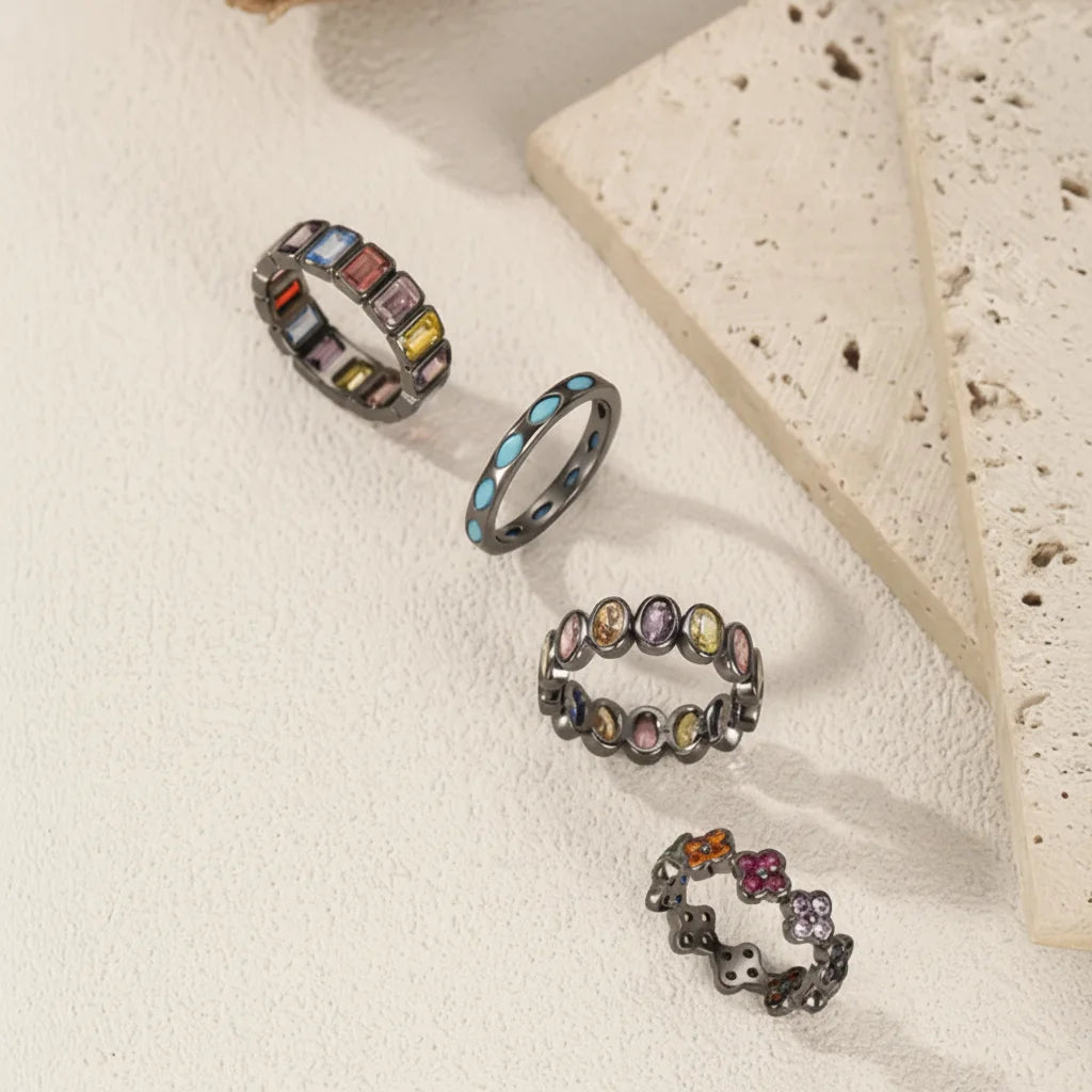 925 Sterling Silver Colorful CZ Geometric Twist Ring