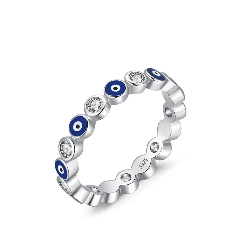 925 Sterling Silver Rainbow Enamel Eye CZ Ring