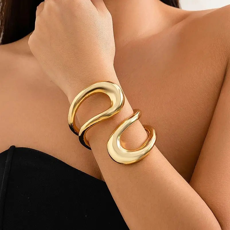 Chunky Twisted Gold Open Cuff Bracelet