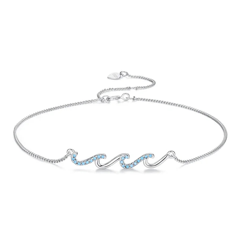 925 Sterling Silver Blue Sea Wave Anklet