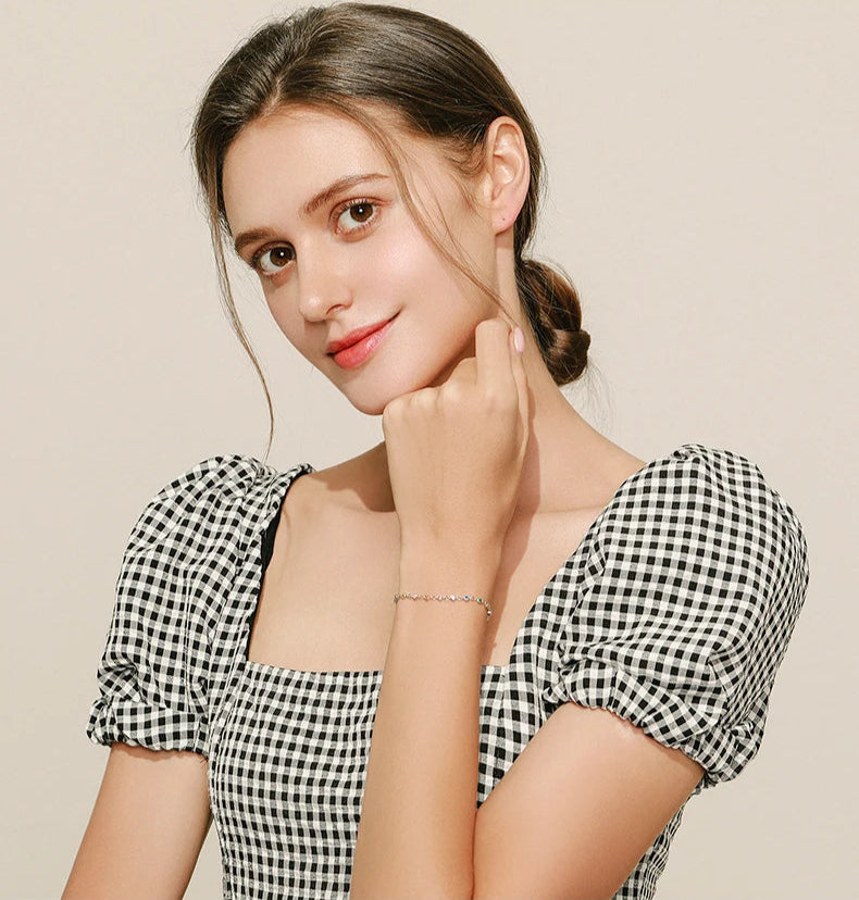 925 Sterling Silver Rainbow CZ Chain Bracelet