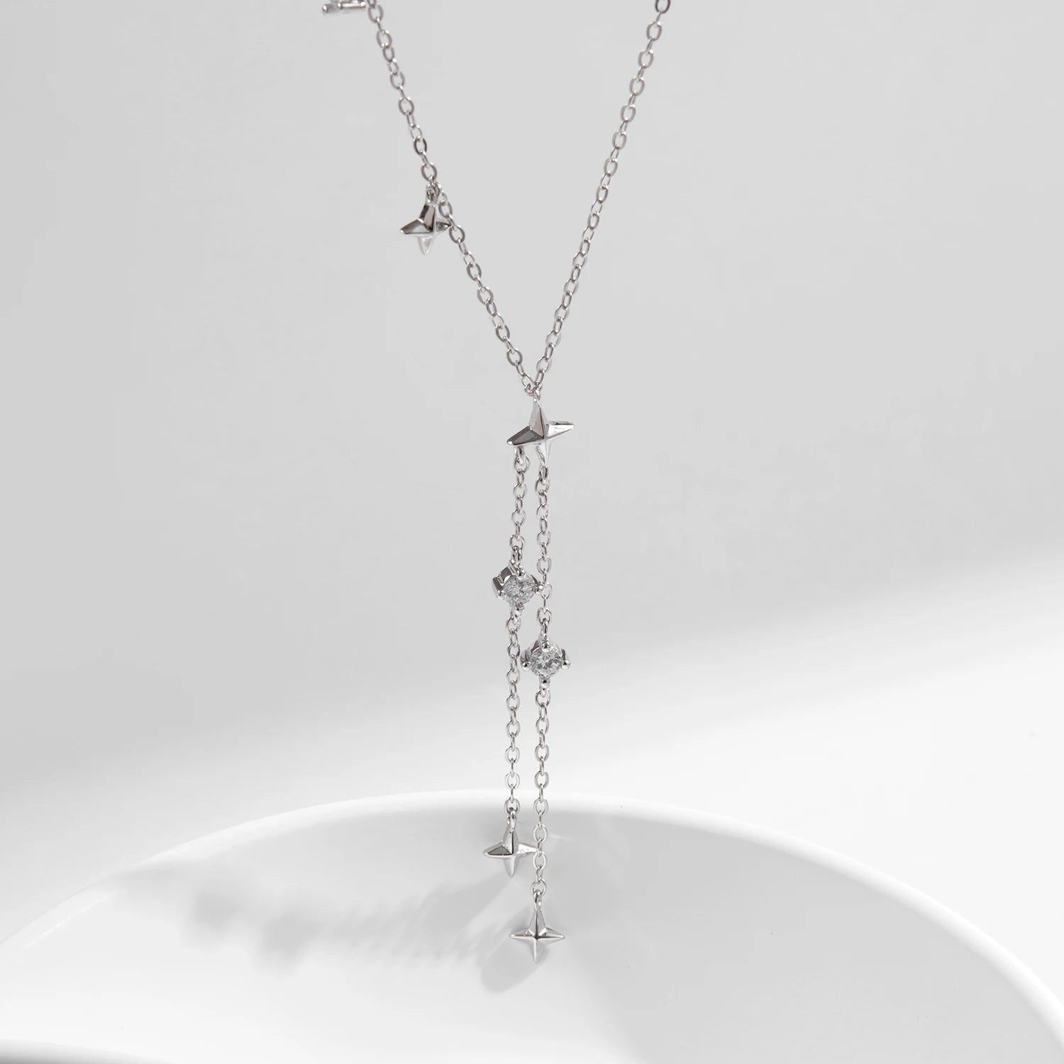 925 Sterling Silver Twinkle Stars Y-Shaped Choker Necklace