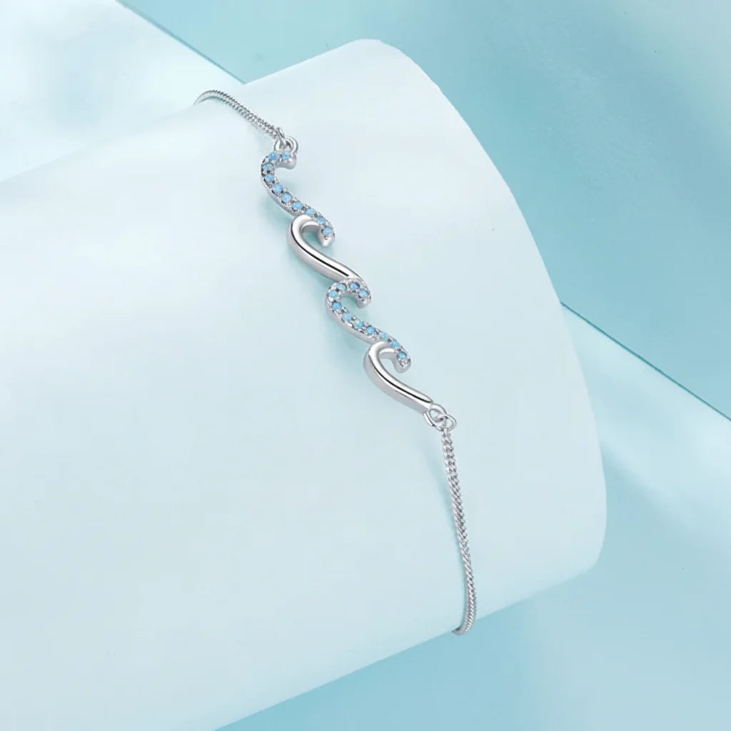 925 Sterling Silver Blue Sea Wave Anklet