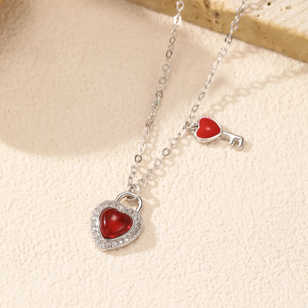 925 Sterling Silver Heart Lock & Key Necklace