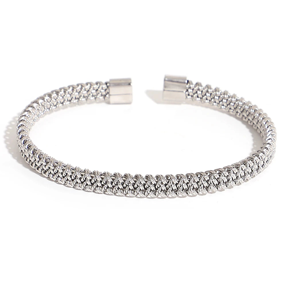 Hand-Woven Twisted Metal Open Bracelet