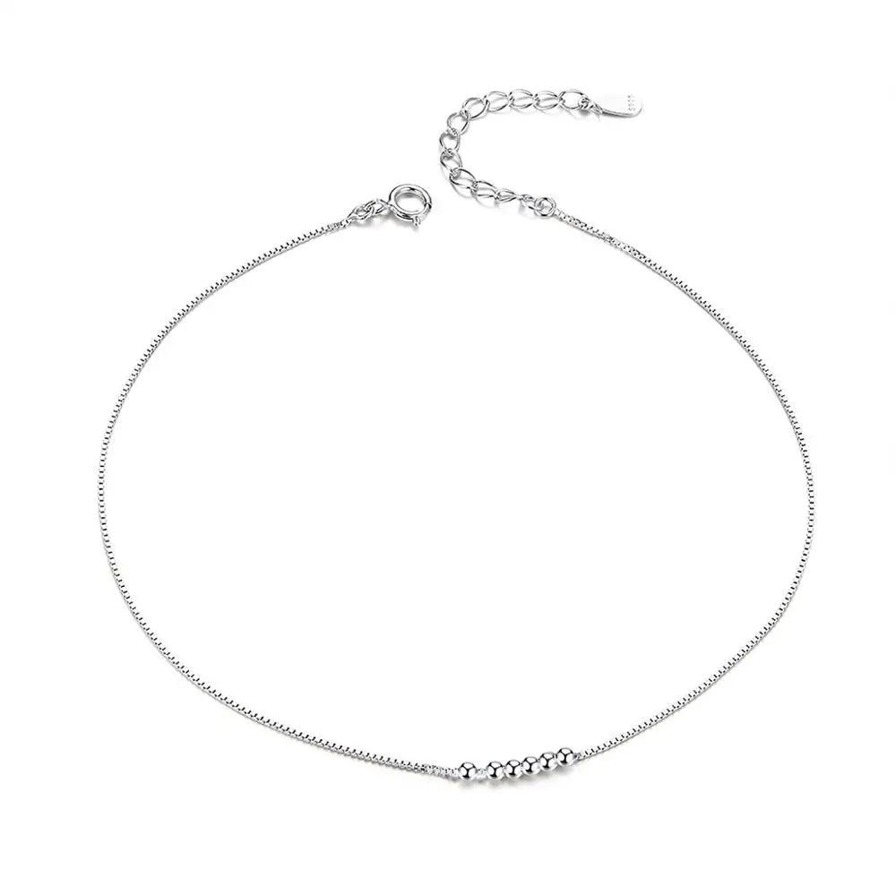 925 Sterling Silver Beaded Link Anklet