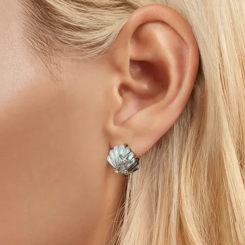 925 Sterling Silver Green Conch Stud Earrings