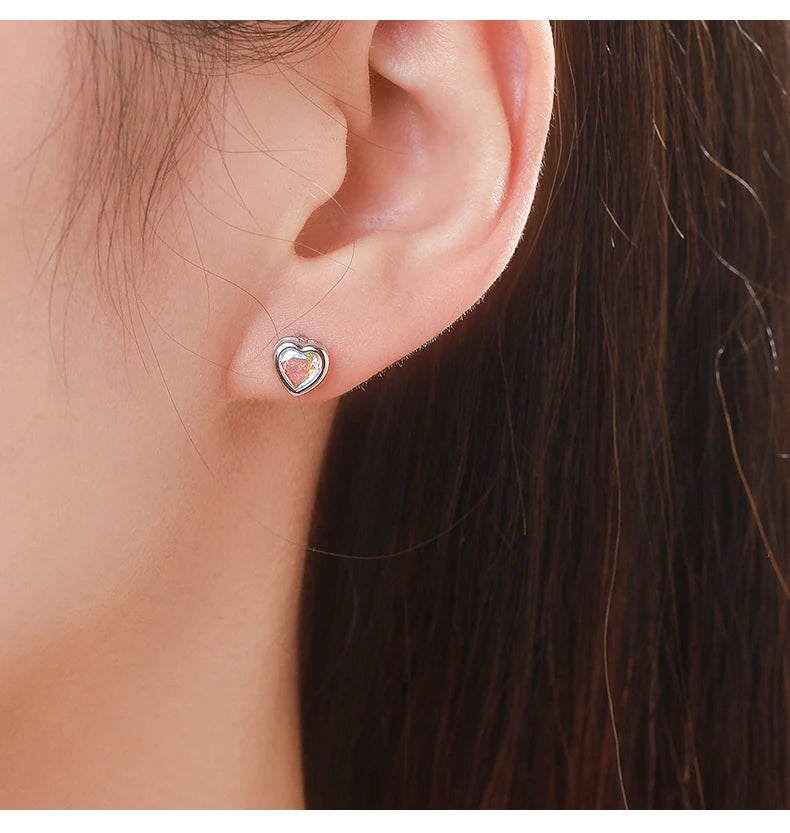 925 Sterling Silver Rainbow CZ Hearts Necklace, Earrings & Ring Set