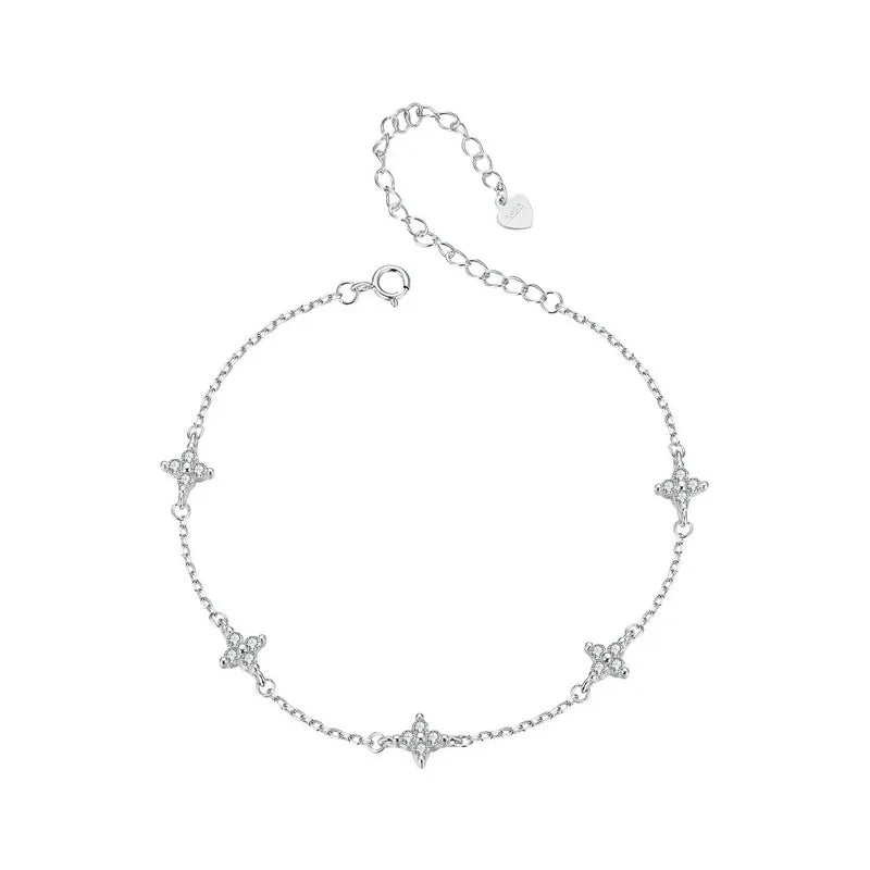 925 Sterling Silver Four-Leaf Clover CZ Anklet