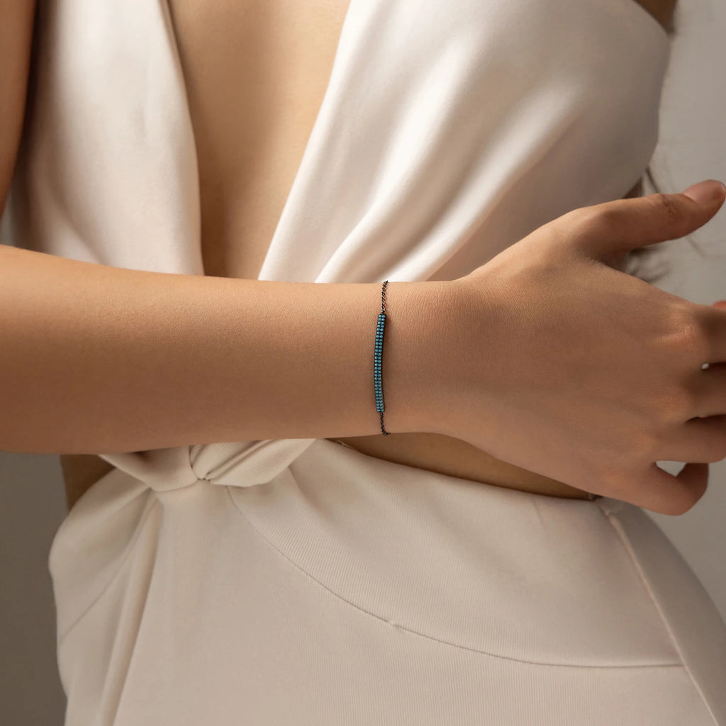 925 Sterling Silver Turquoise & CZ Stars Link Chain Bracelet