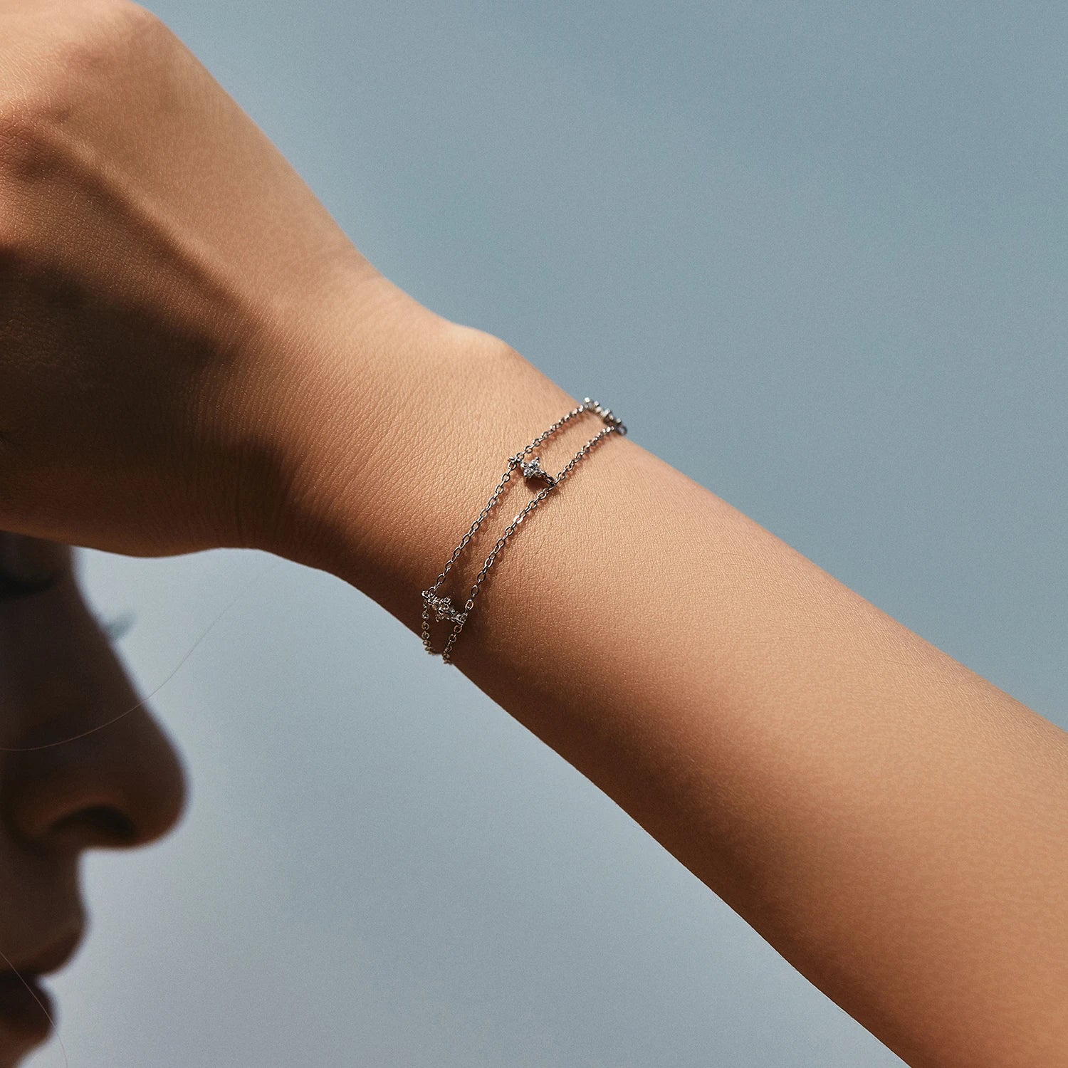 925 Sterling Silver Double Layer Four Leaf Clover Bracelet