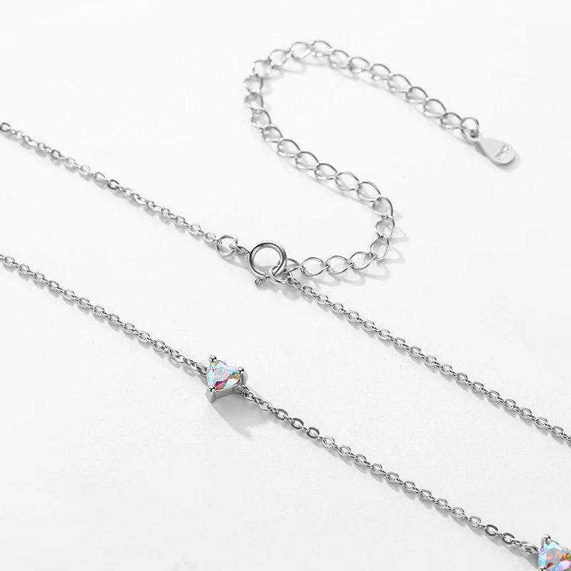 925 Sterling Silver Rainbow CZ Hearts Necklace, Earrings & Ring Set