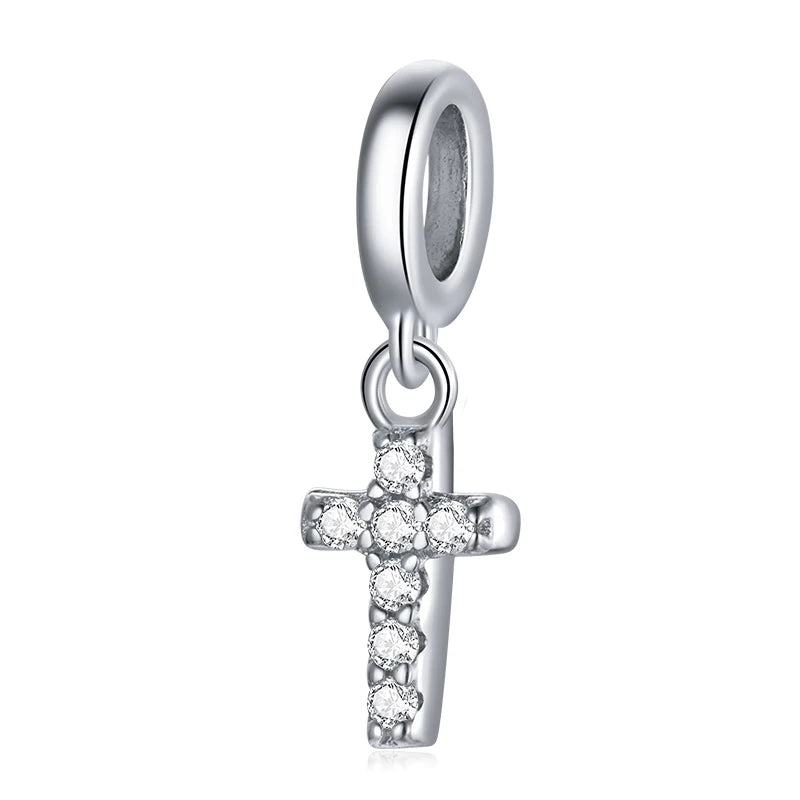 925 Sterling Silver Family Heart Cross Charm