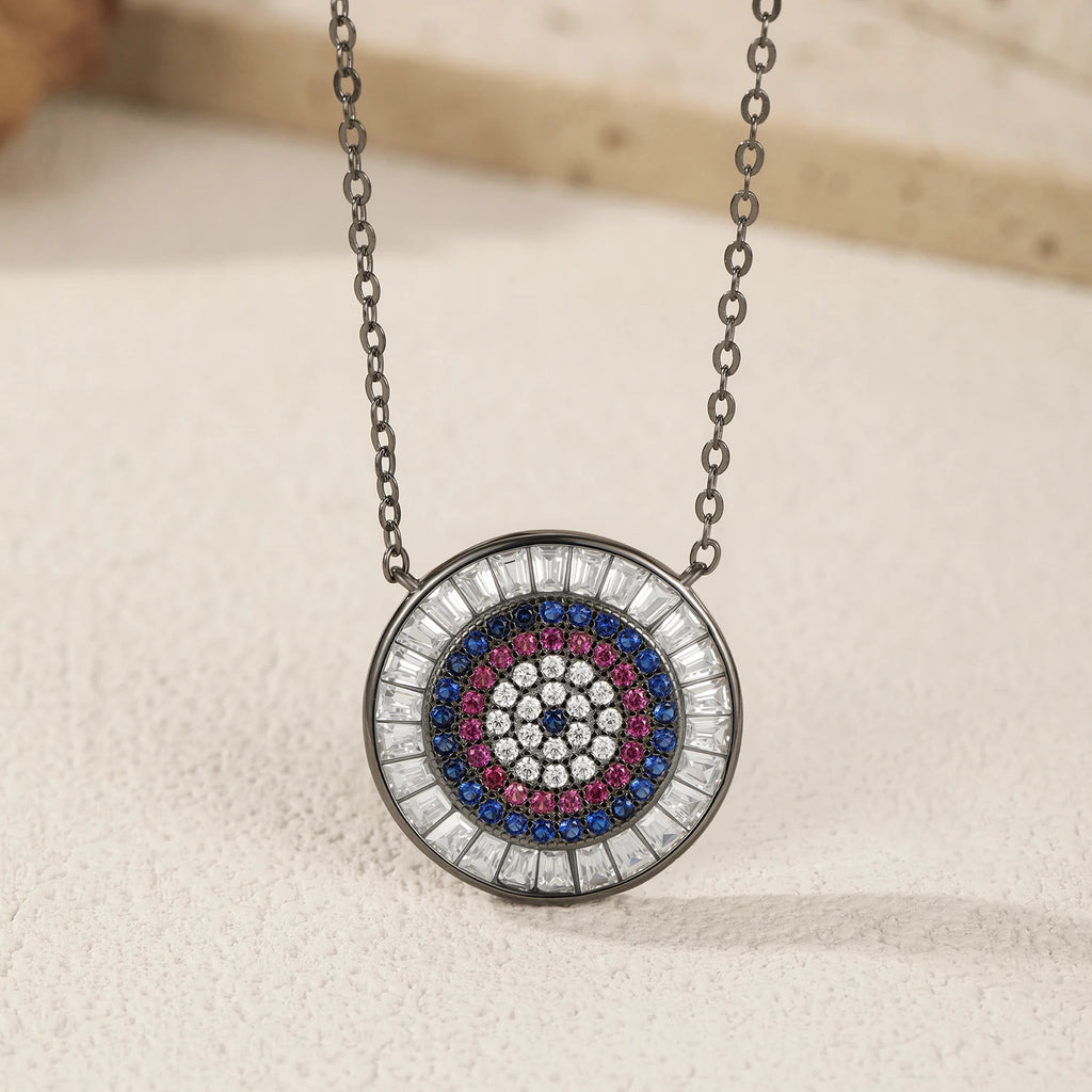 925 Sterling Silver Blue Enamel Eye Water Drop Pendant Necklace