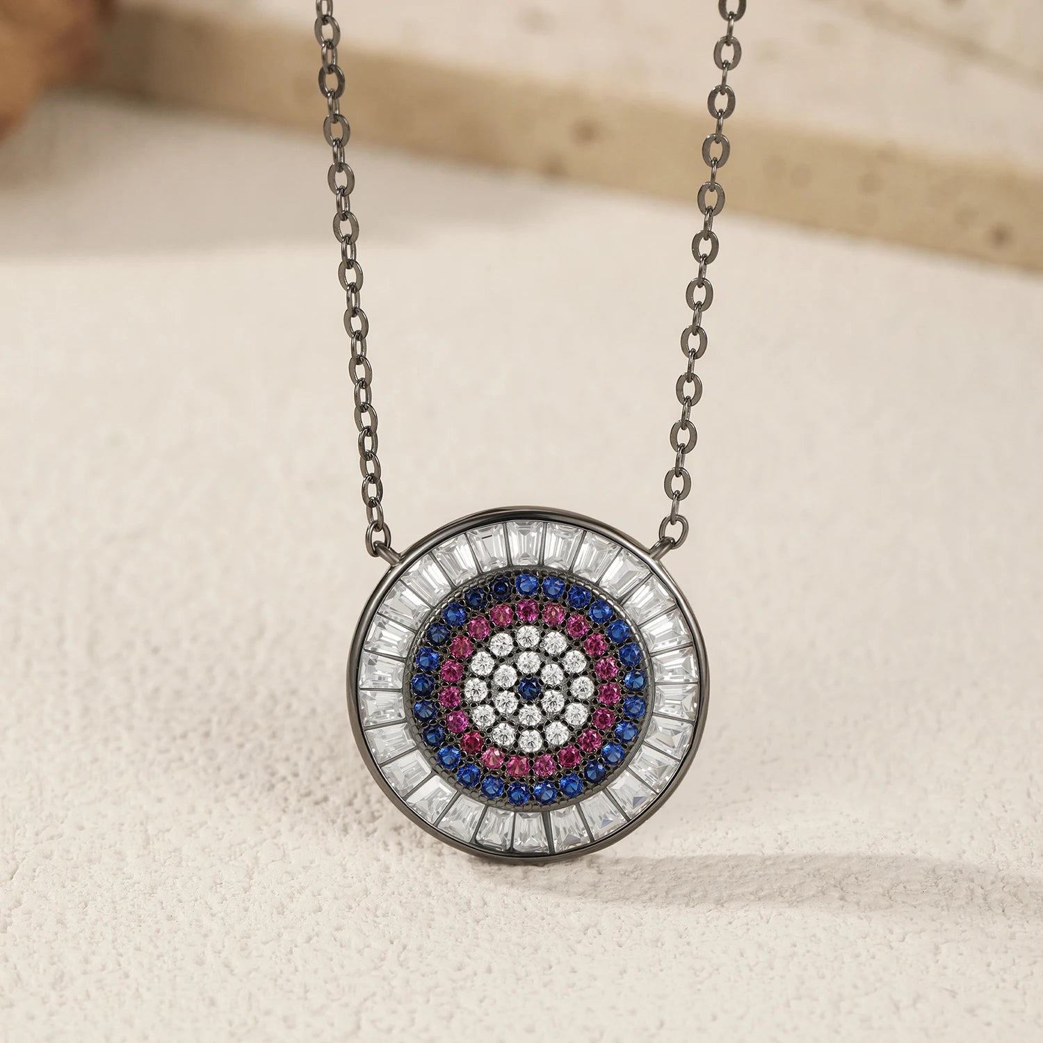 925 Sterling Silver Blue Enamel Eye Water Drop Pendant Necklace