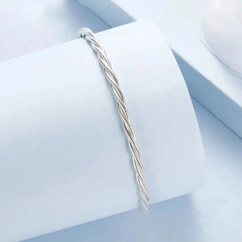 925 Sterling Silver Double-Layer Twisted Snake Chain Bracelet