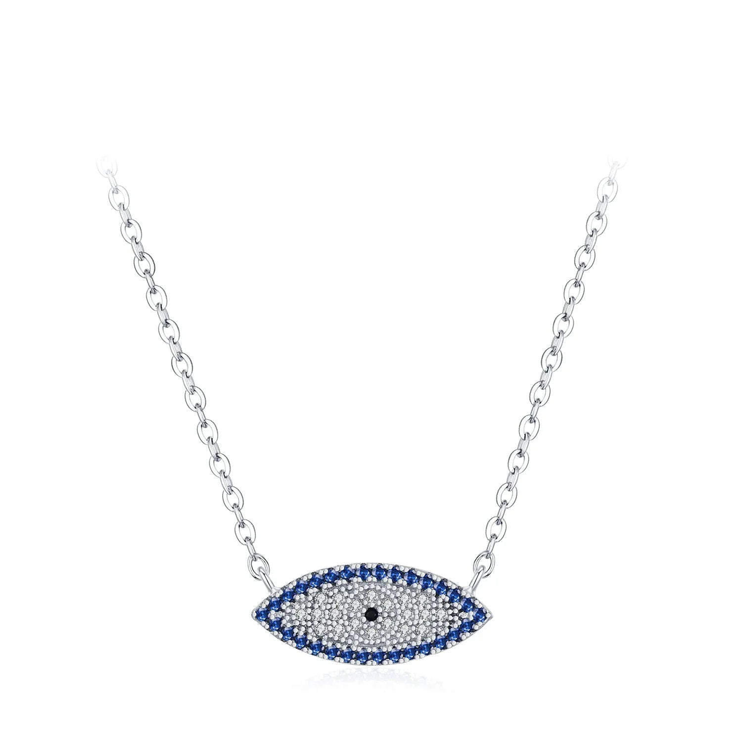 925 Sterling Silver Blue Eye Heart Palm Pendant Necklace