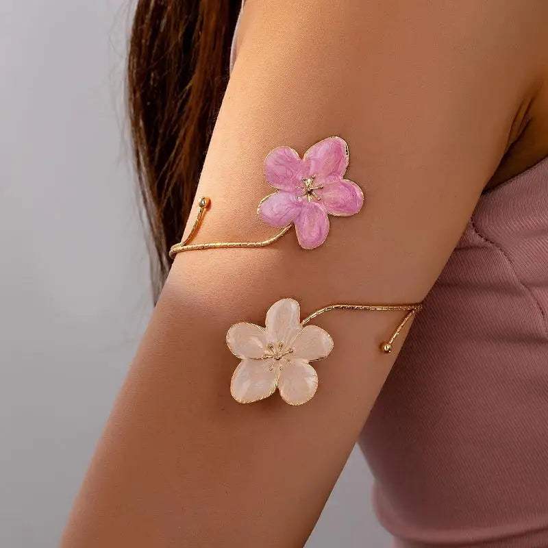 Vintage Floral Enamel Open Cuff Armlet