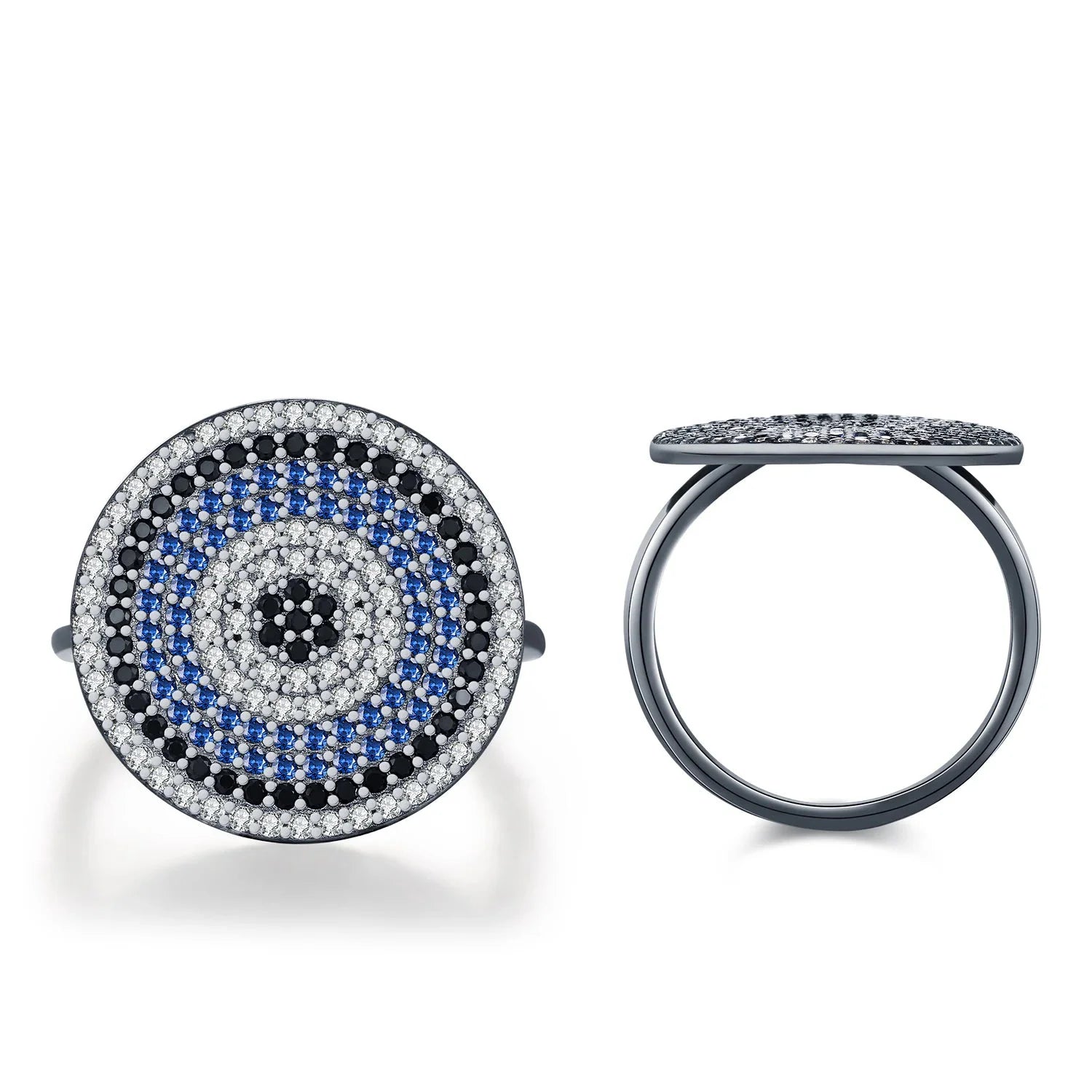 925 Sterling Silver Black CZ Geometric Round Ring