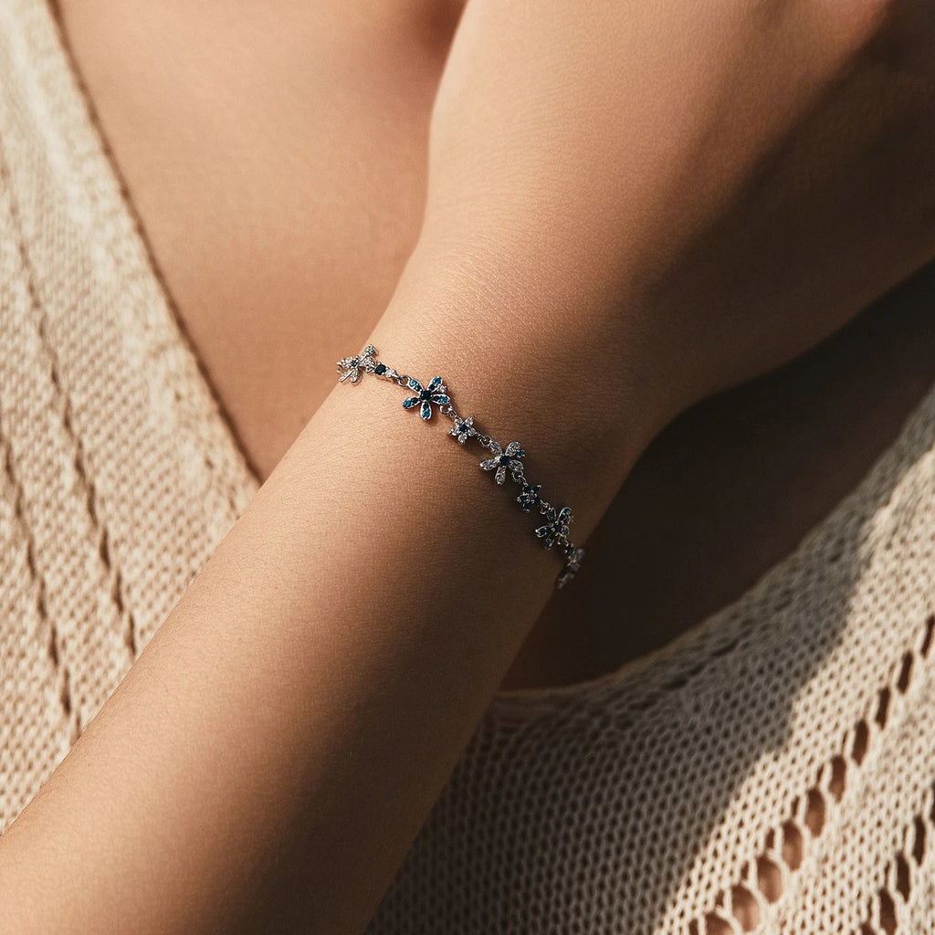 Sparkling CZ Flower 925 Silver Bracelet