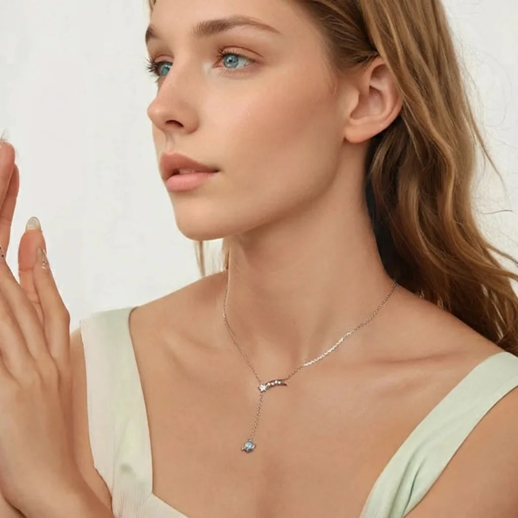 925 Sterling Silver Opal Planet Necklace