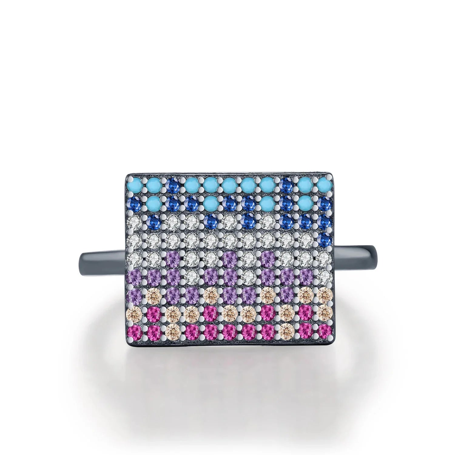 925 Sterling Silver Black CZ Geometric Round Ring