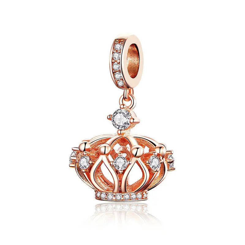 925 Sterling Silver Rose Gold Flower & Tower Heart Charm