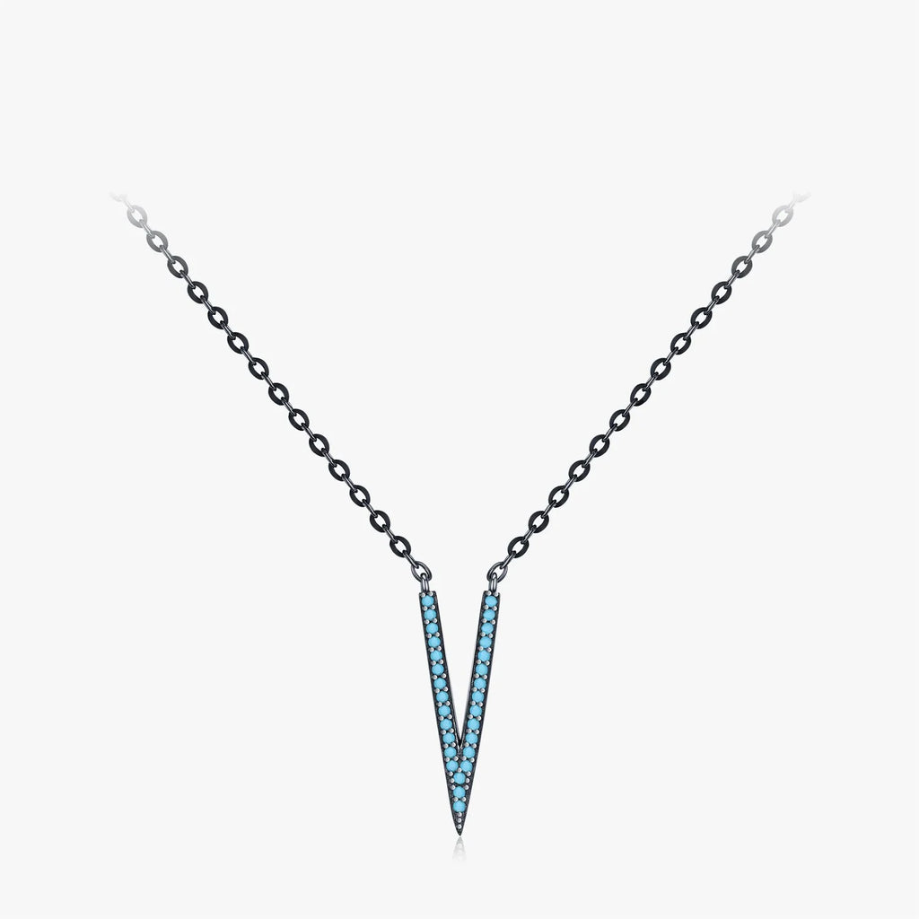 925 Sterling Silver V-Shape Turquoise Necklace