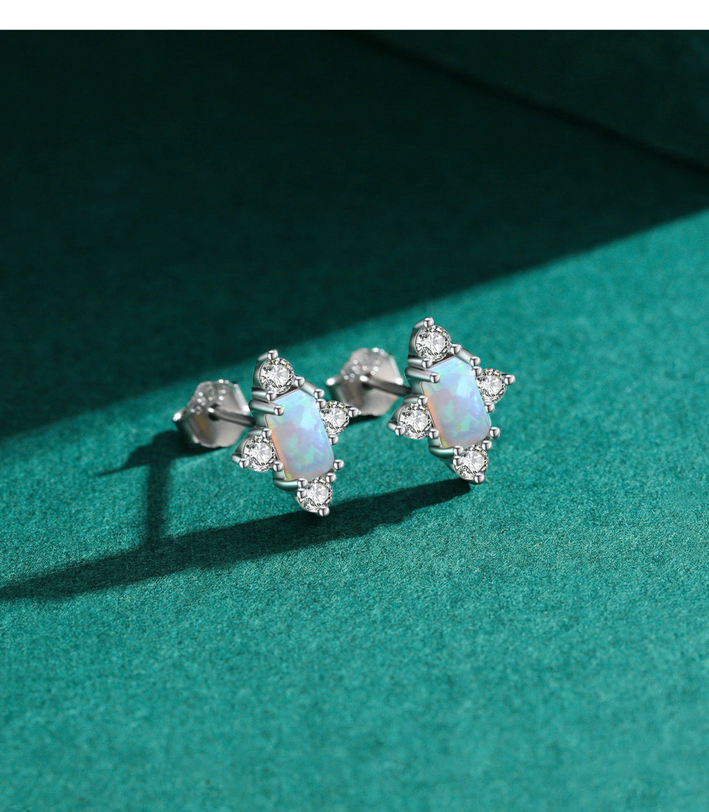 925 Sterling Silver Rectangle Opal Jewelry Set