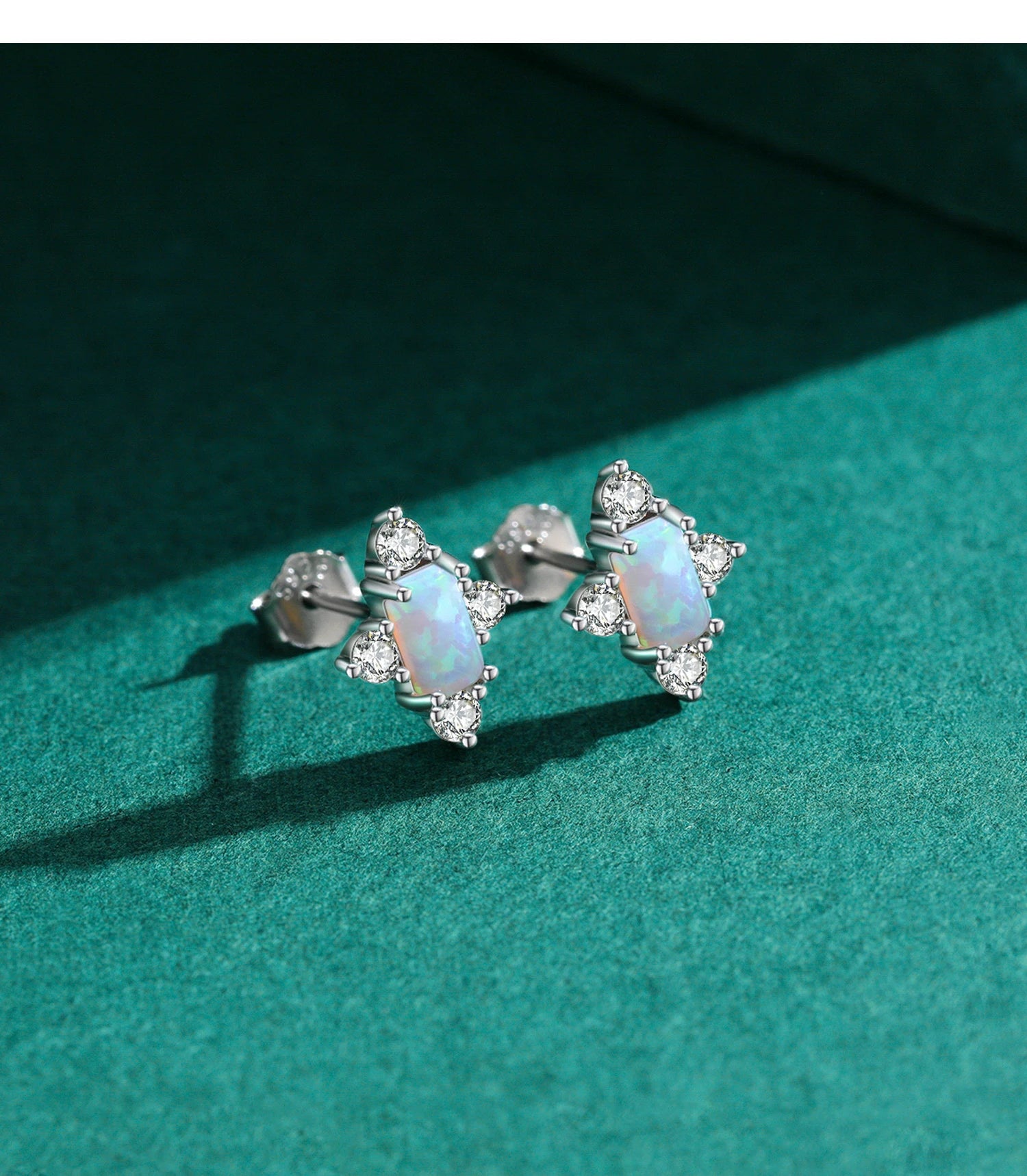 925 Sterling Silver Rectangle Opal Jewelry Set