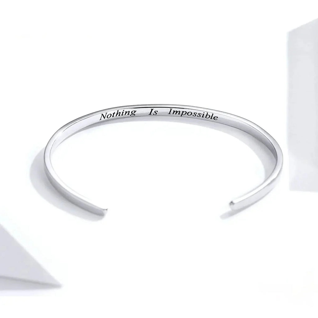 925 Sterling Silver “Nothing Is Impossible” Courage Bangle