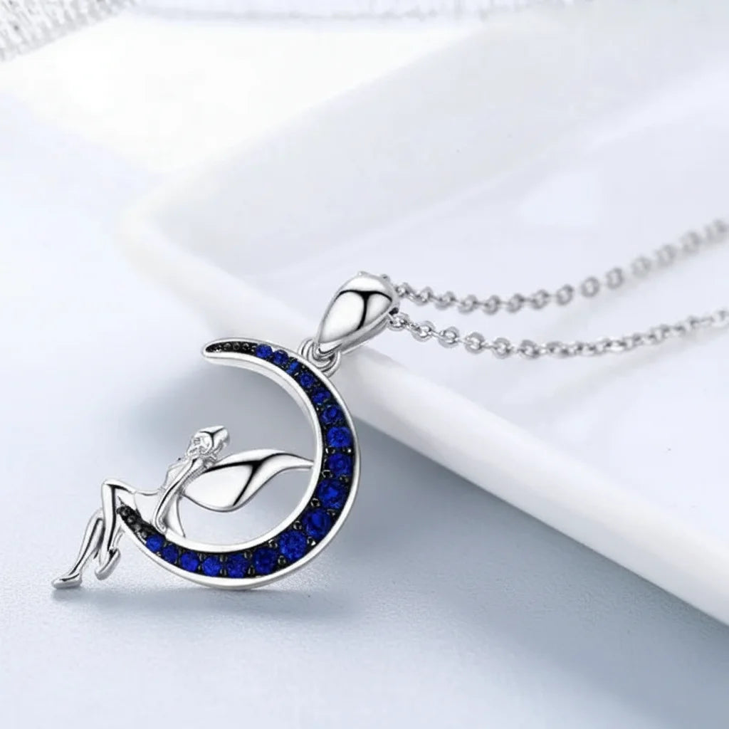 925 Sterling Silver Fairy in Blue Moon Necklace