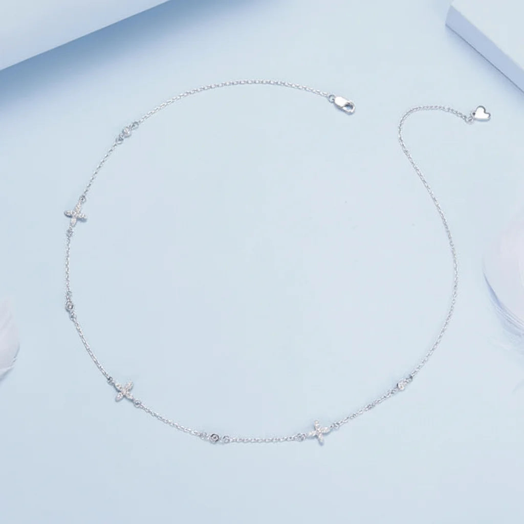 925 Sterling Silver Four-Petal Flower Necklace