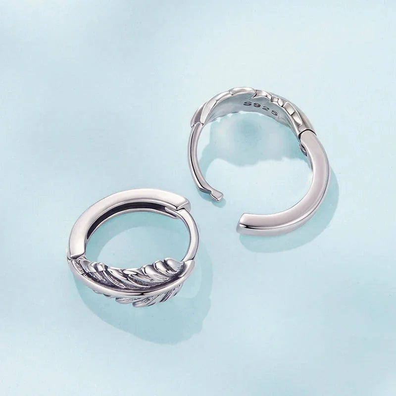 925 Sterling Silver Retro Leaf Hoop Earrings