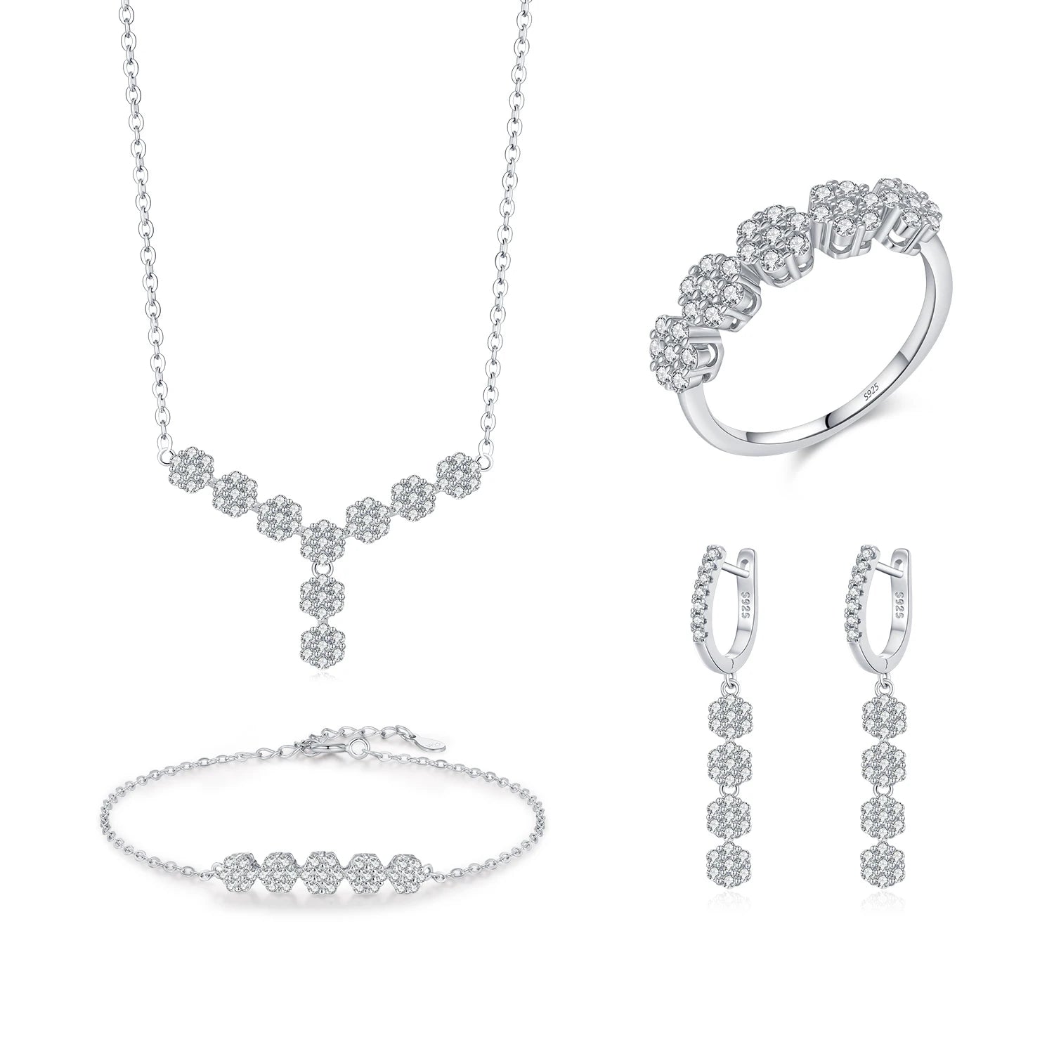 925 Sterling Silver Flower Jewelry Set