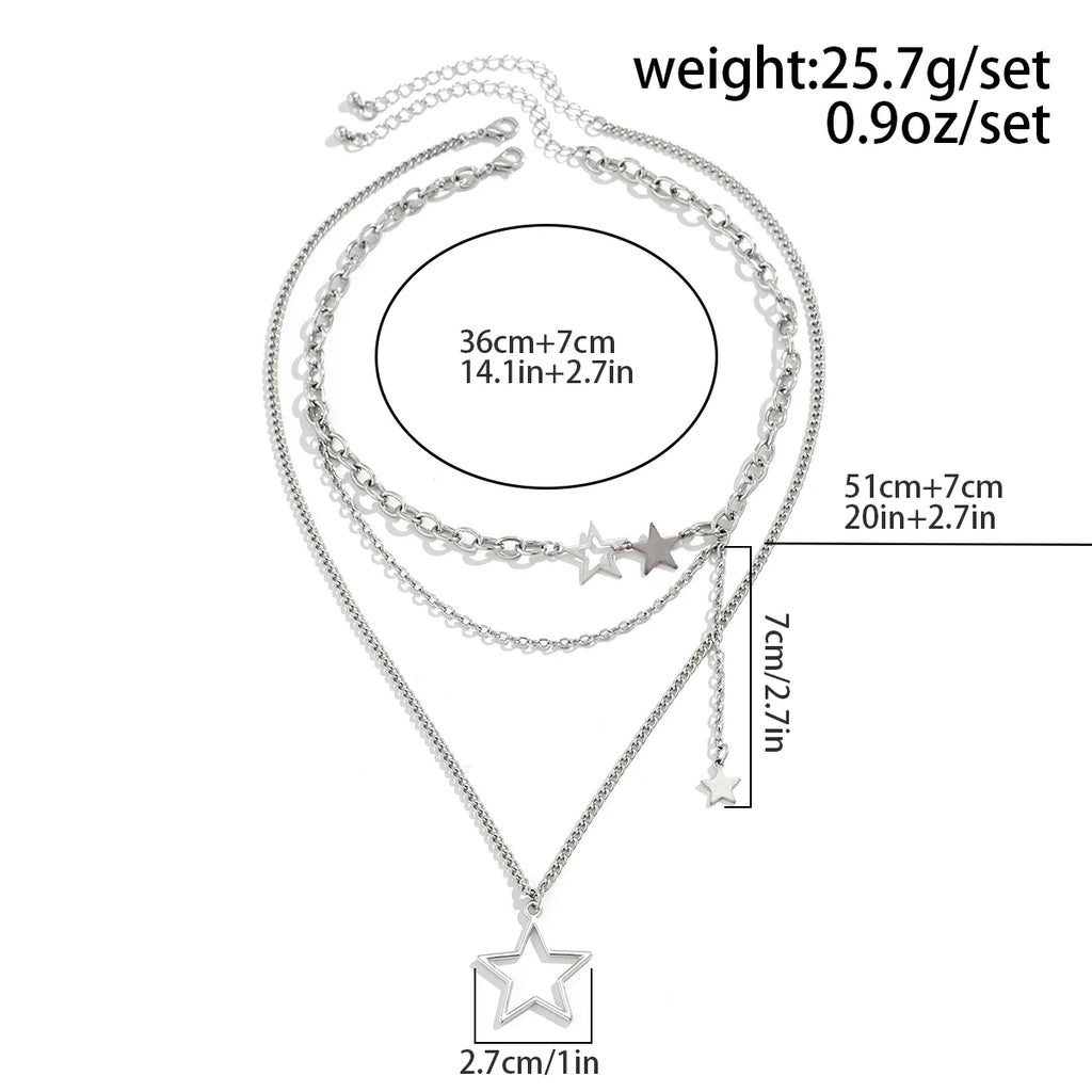 Y2K Star Pendant Layered Metal Chain Necklace