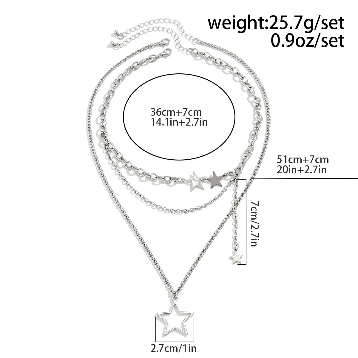 Y2K Star Pendant Layered Metal Chain Necklace