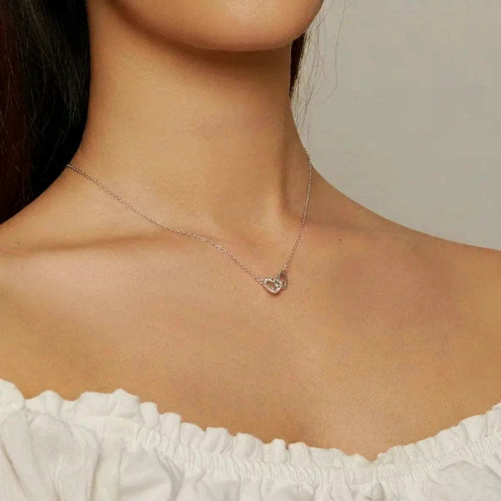 925 Sterling Silver Connected Hearts Choker Necklace