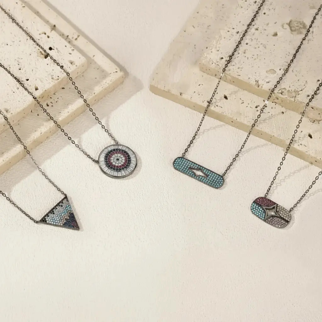 925 Sterling Silver Blue Enamel Eye Water Drop Pendant Necklace