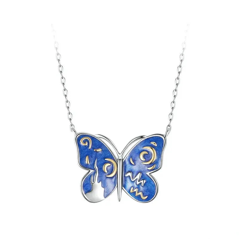 WOSTU Original 925 Sterling Silver Animal Starry Butterfly Necklace Adjustable Chain For Women Wedding Party Gift Fine Jewelry