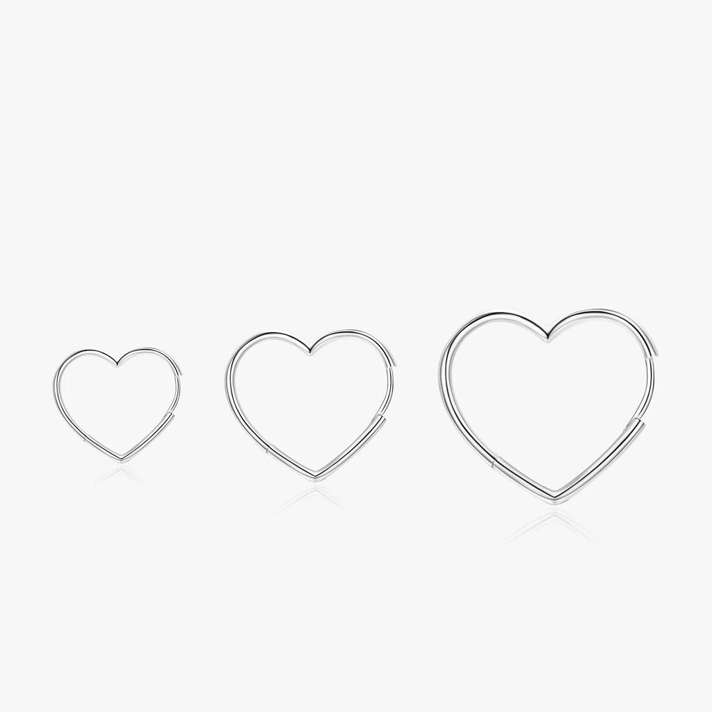 925 Sterling Silver Glossy Heart Hoop Earrings