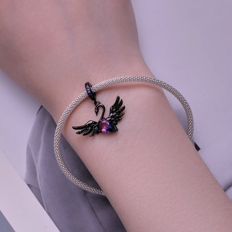 925 Sterling Silver Black Swan Devil Faith Charm