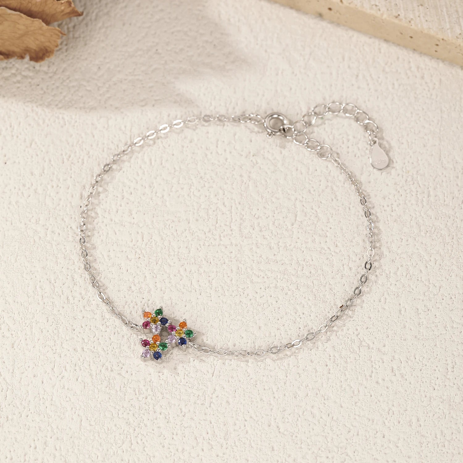 925 Sterling Silver Rainbow Zirconia Flower Bracelet