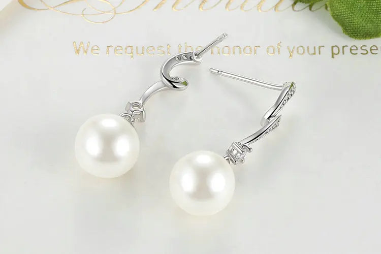 925 Sterling Silver Pearl Wave Drop Earrings