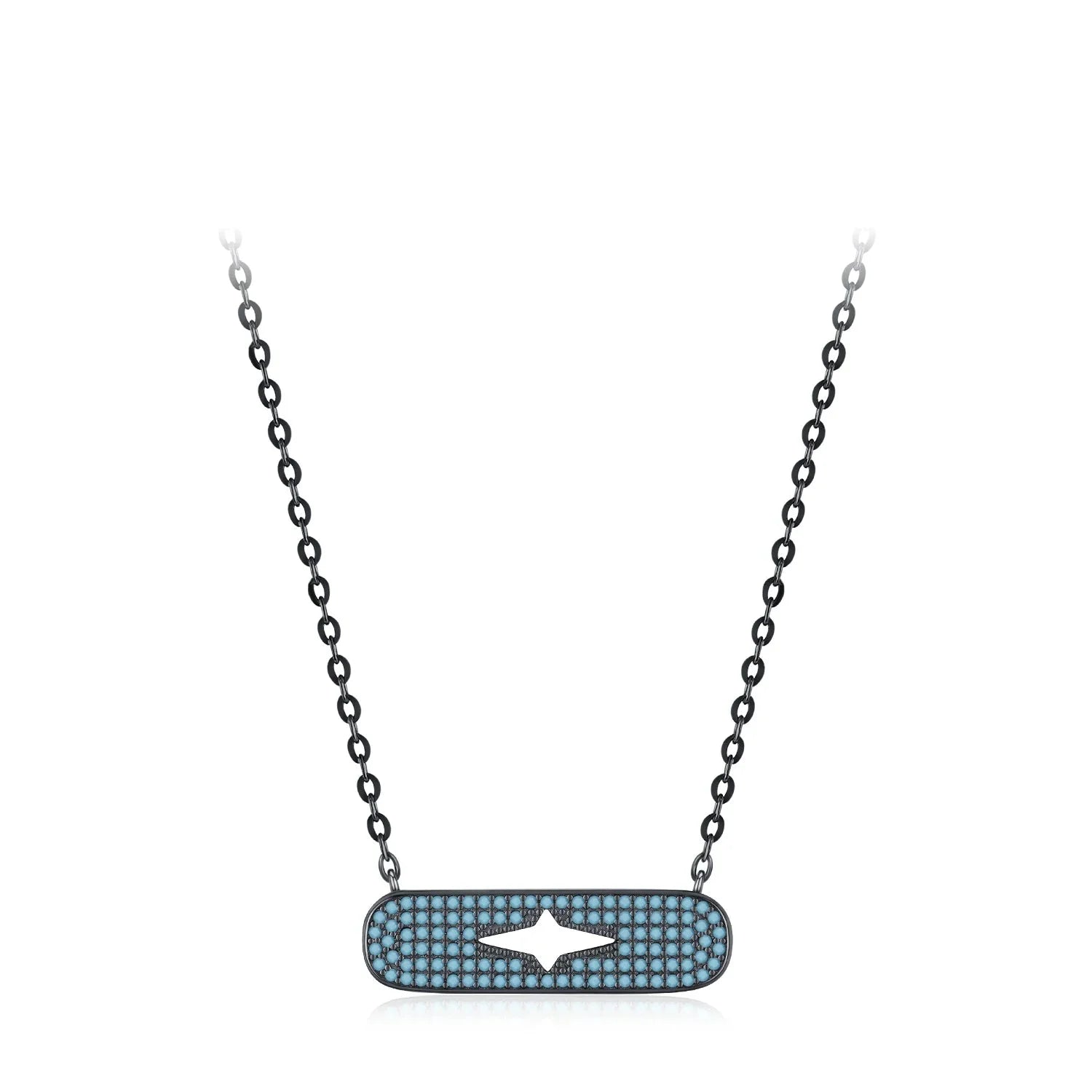 925 Sterling Silver Blue Enamel Eye Water Drop Pendant Necklace