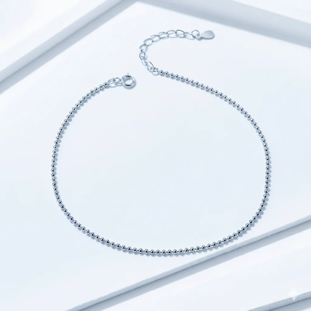 925 Sterling Silver Beaded Link Anklet