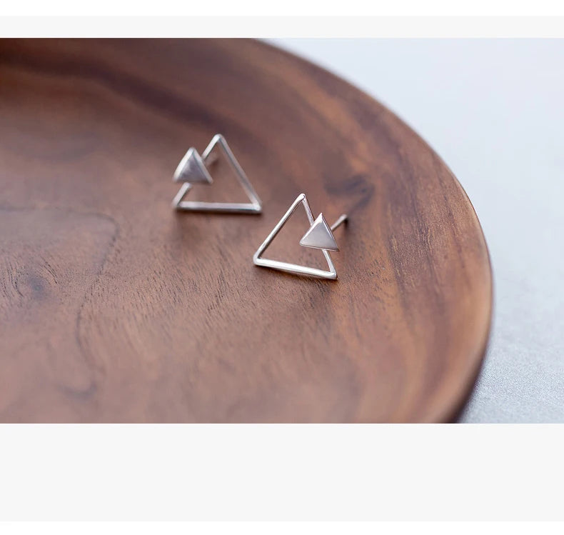 925 Sterling Silver Clear Triangle Stud Earrings