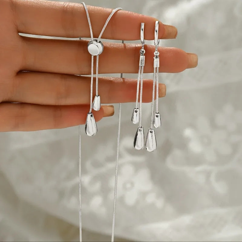Long Drop Pendant Necklace & Earring Set